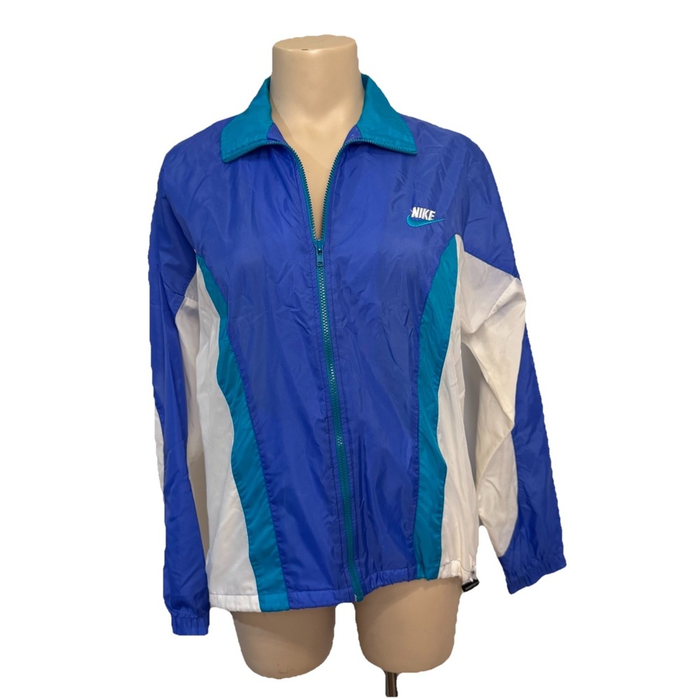 Vintage Nike Nylon Vented‎ Track Jacket Women's Small Blue Teal White Full Zip